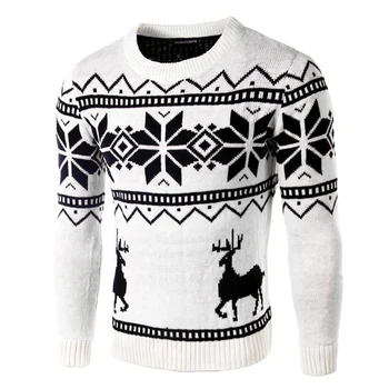 Модный свитер Для мужчин, Осенне-зимний теплый Свитер с круглым вырезом и длинным рукавом, Повседневный пуловер с принтом Лося, свитер в стиле Харадзюку, Мужская одежда