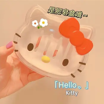 Kawaii Hellokitty Мыльница Sanrio Индивидуальность Креативный милый Фильтрат Бытовая Ванная дорожная коробка для хранения с крышкой